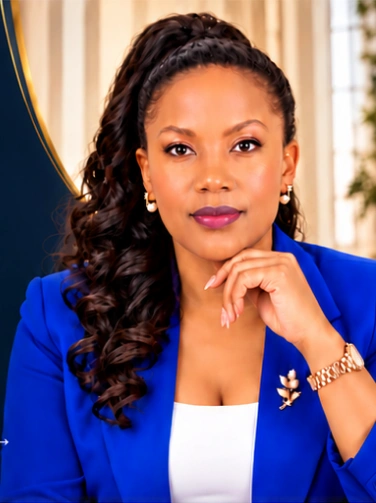 Dr. Amb. Bishop Loise W. Wangechi wearing a royal blue blazer